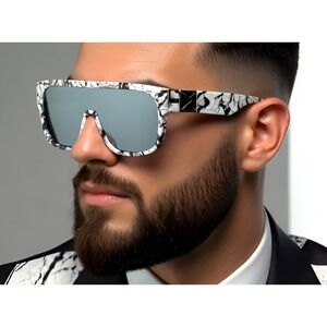 Sunglasses‎ Men's Silver Mirrored Lens Fashion Marble Frame Beach Trendy Style